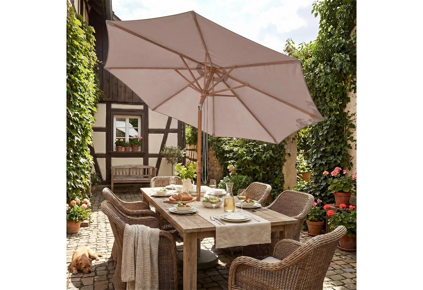 Sekey Sonnenschirm Taupe Holzoptik 300x300 cm Knickbar UPF 50+ - Bild 2