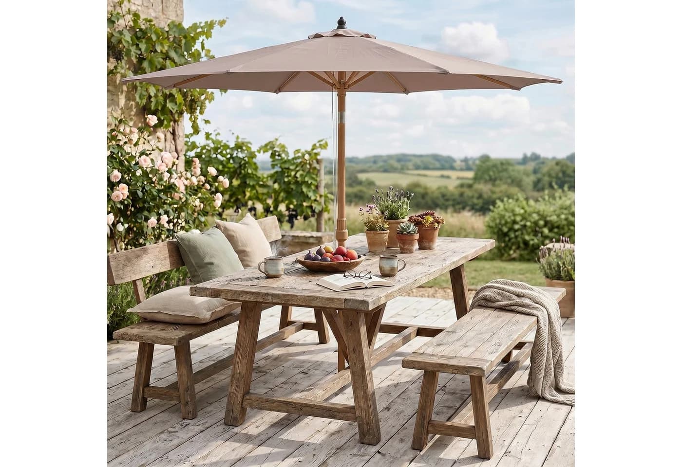 Sekey Sonnenschirm Taupe Holzoptik 300x300 cm Knickbar UPF 50+ - Bild 3