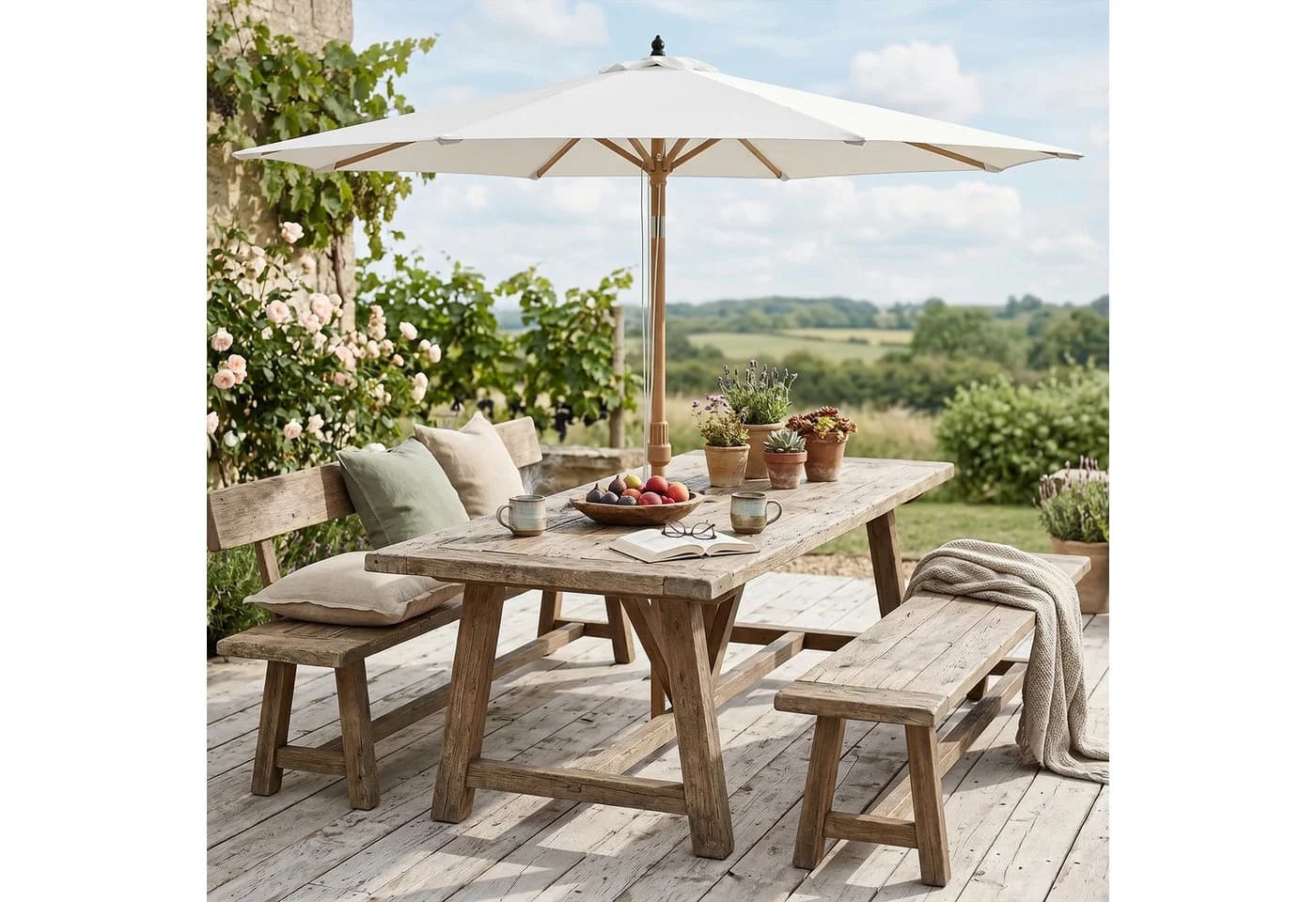 Sekey Sonnenschirm 300x300 cm Holzoptik Creme - Bild 3