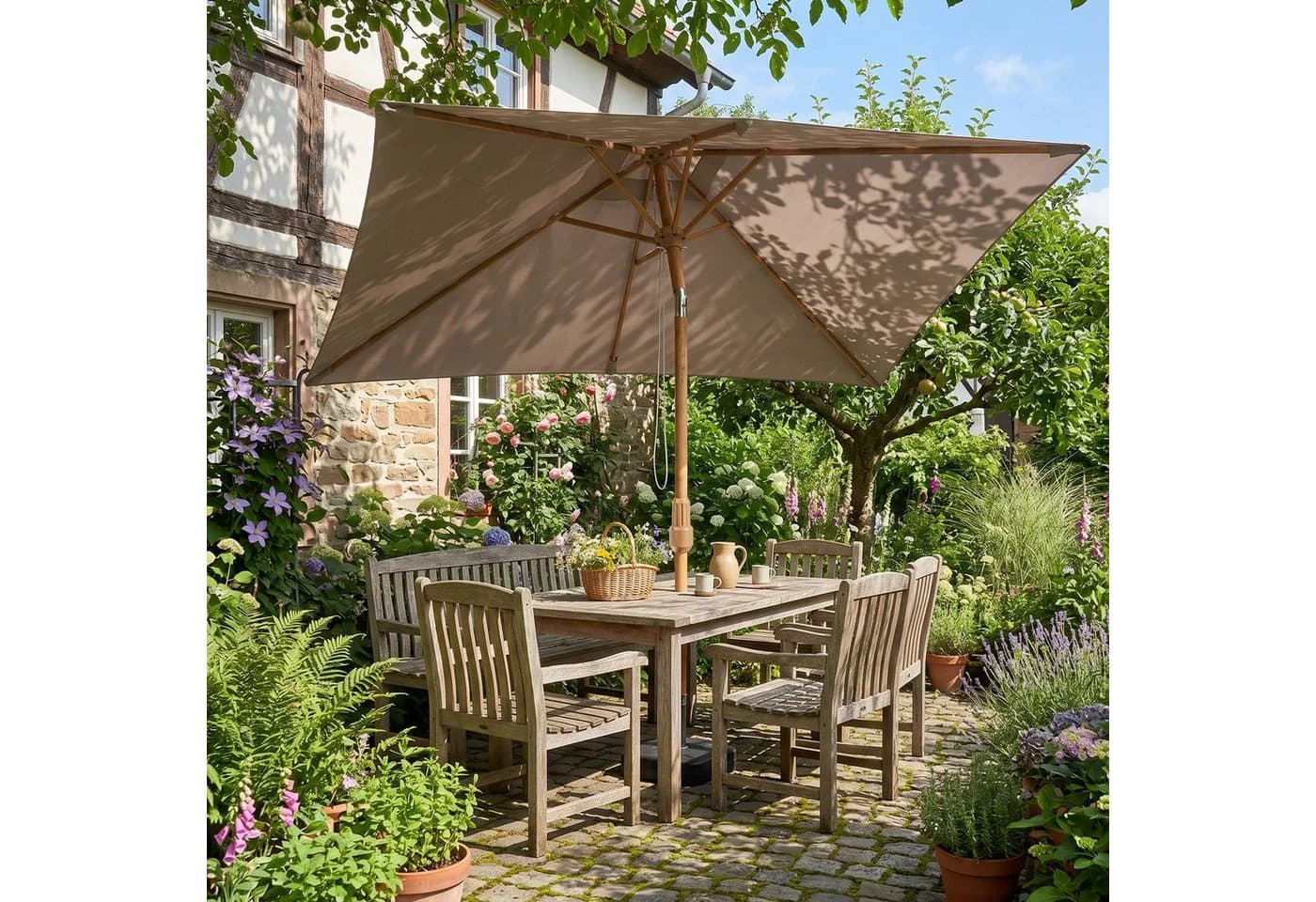 Sekey Sonnenschirm 300x200 cm Taupe Holzoptik Knickbar - Bild 2