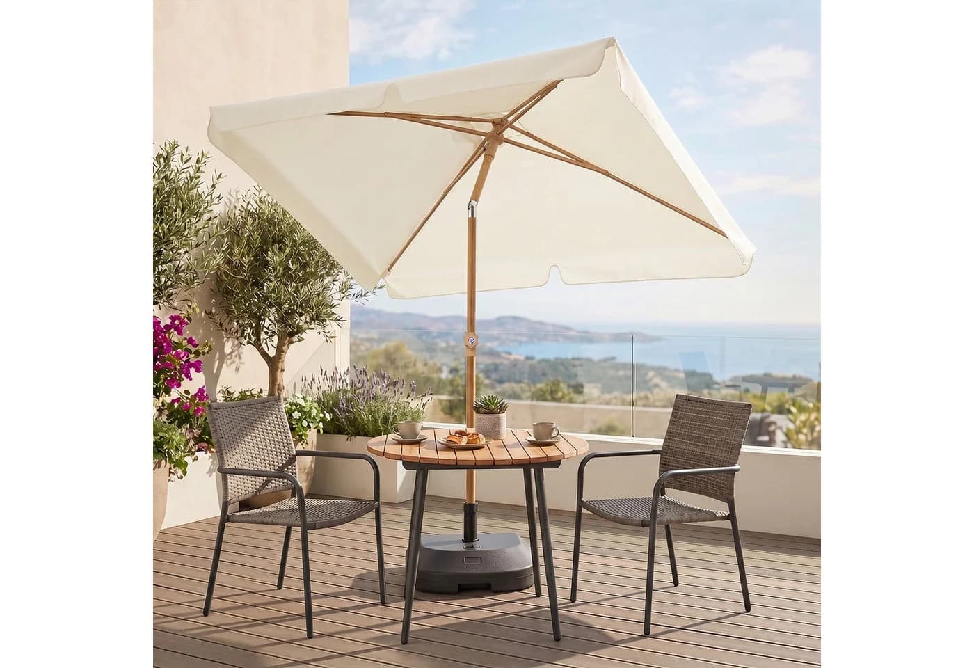 Sekey Rechteckschirm Sonnenschirm Graubeige UV50+ für Terrasse