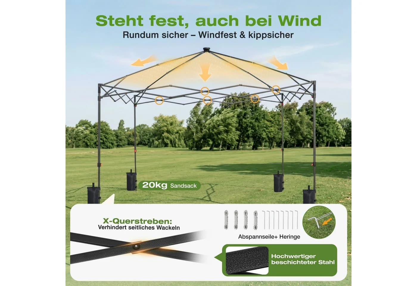 Sekey Faltpavillon 300x300 cm mit Solar-LED-Beleuchtung Taupe - Bild 5