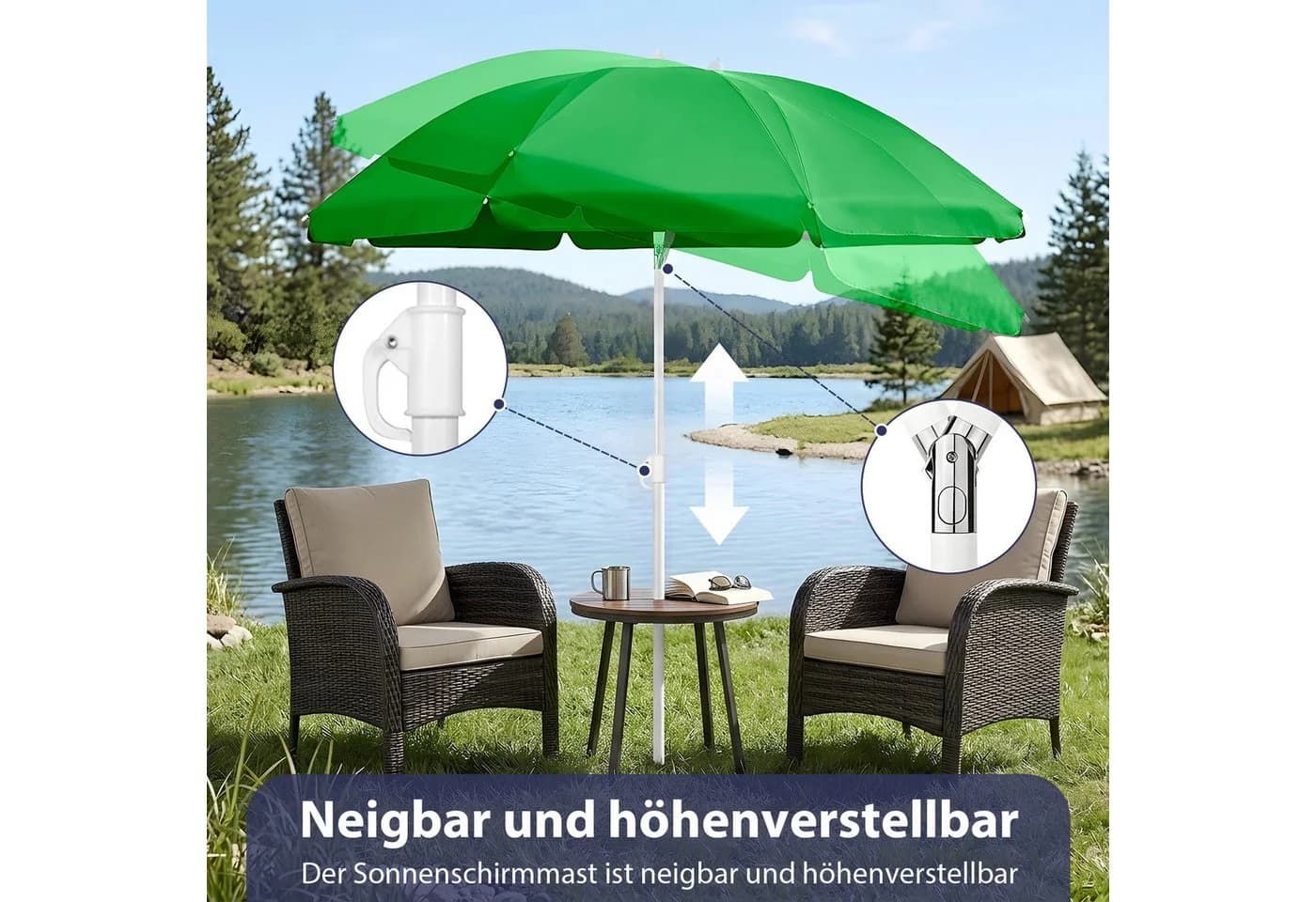 SUNULA Sonnenschirm 140 cm Rund mit Knickfunktion & Schutzhülle - Bild 3