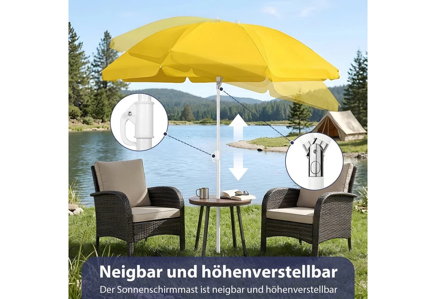 SUNULA Sonnenschirm 140 cm Weiß Höhenverstellbar mit Knickfunktion - Bild 3