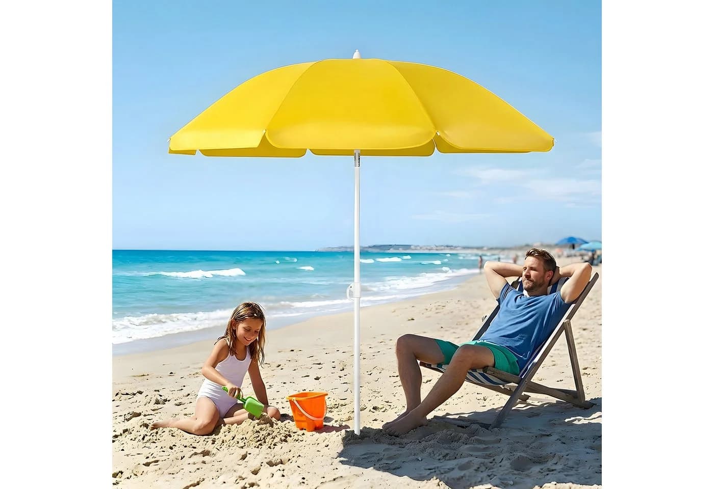 SUNULA Sonnenschirm 140 cm Weiß Höhenverstellbar mit Knickfunktion - Bild 5