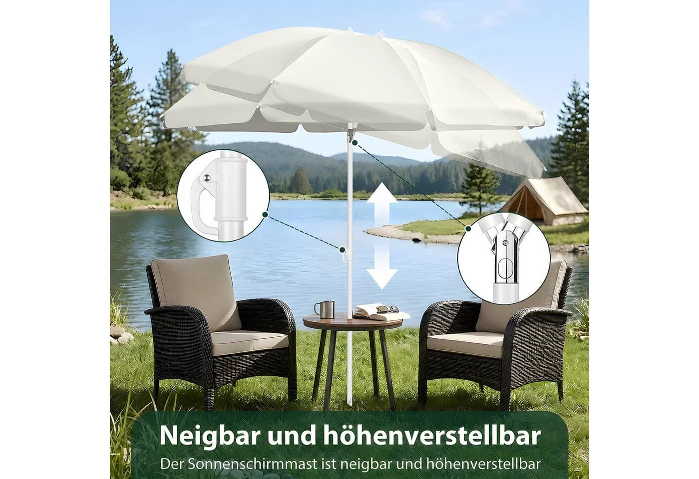 SUNULA Sonnenschirm 160 cm Weiß Silber knickbar mit Bodenhülse - Bild 3