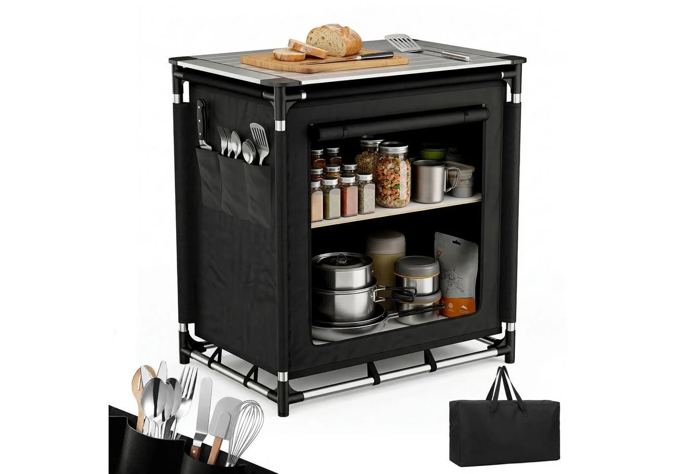 Sekey Campingschrank Faltbar Campingküche Aluminium Schwarz - Bild 2