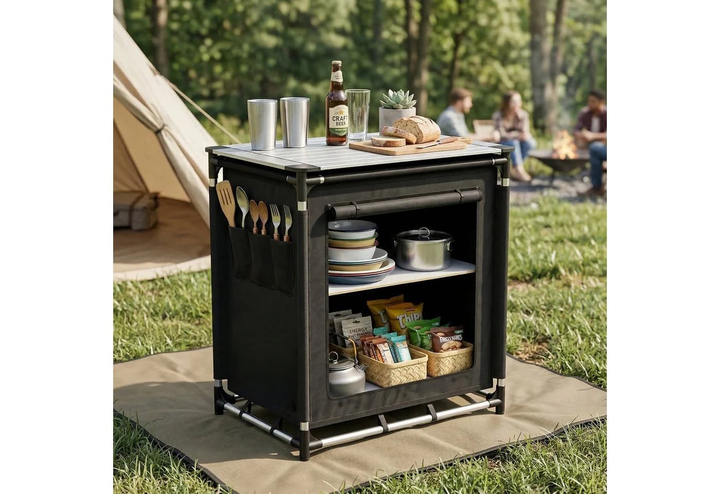 Sekey Campingschrank Faltbar Campingküche Aluminium Schwarz - Bild 3