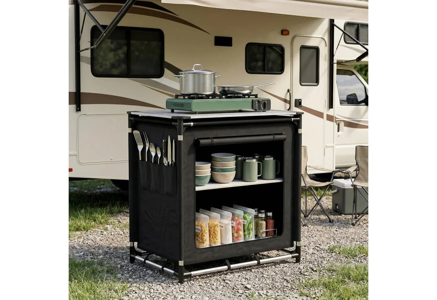 Sekey Campingschrank Faltbar Campingküche Aluminium Schwarz - Bild 4
