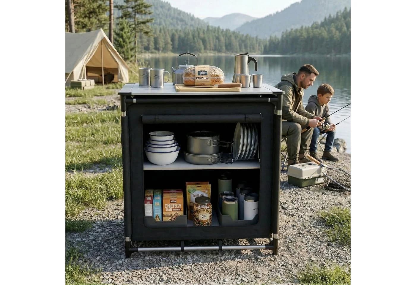Sekey Campingschrank Faltbar Campingküche Aluminium Schwarz - Bild 5