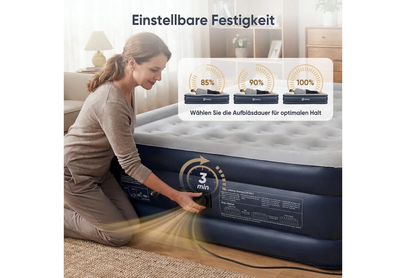 Sekey Luftbett mit Pumpe Grau 203x152cm - Bild 3