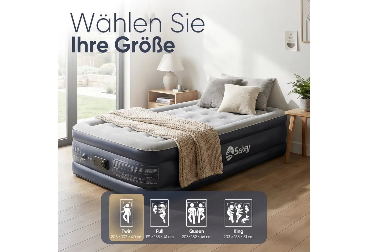 Sekey Luftbett mit Pumpe Grau 203x102x40cm - Bild 4