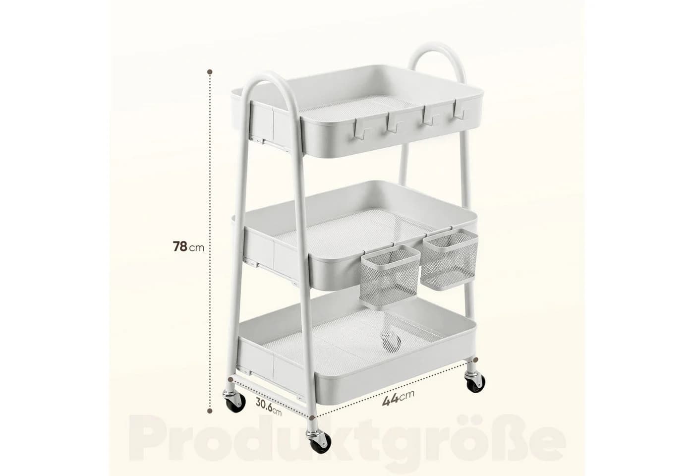 Sekey Rollwagen Küche Weiß Metall 2 Körbe 4 Haken Klick-Design - Bild 3