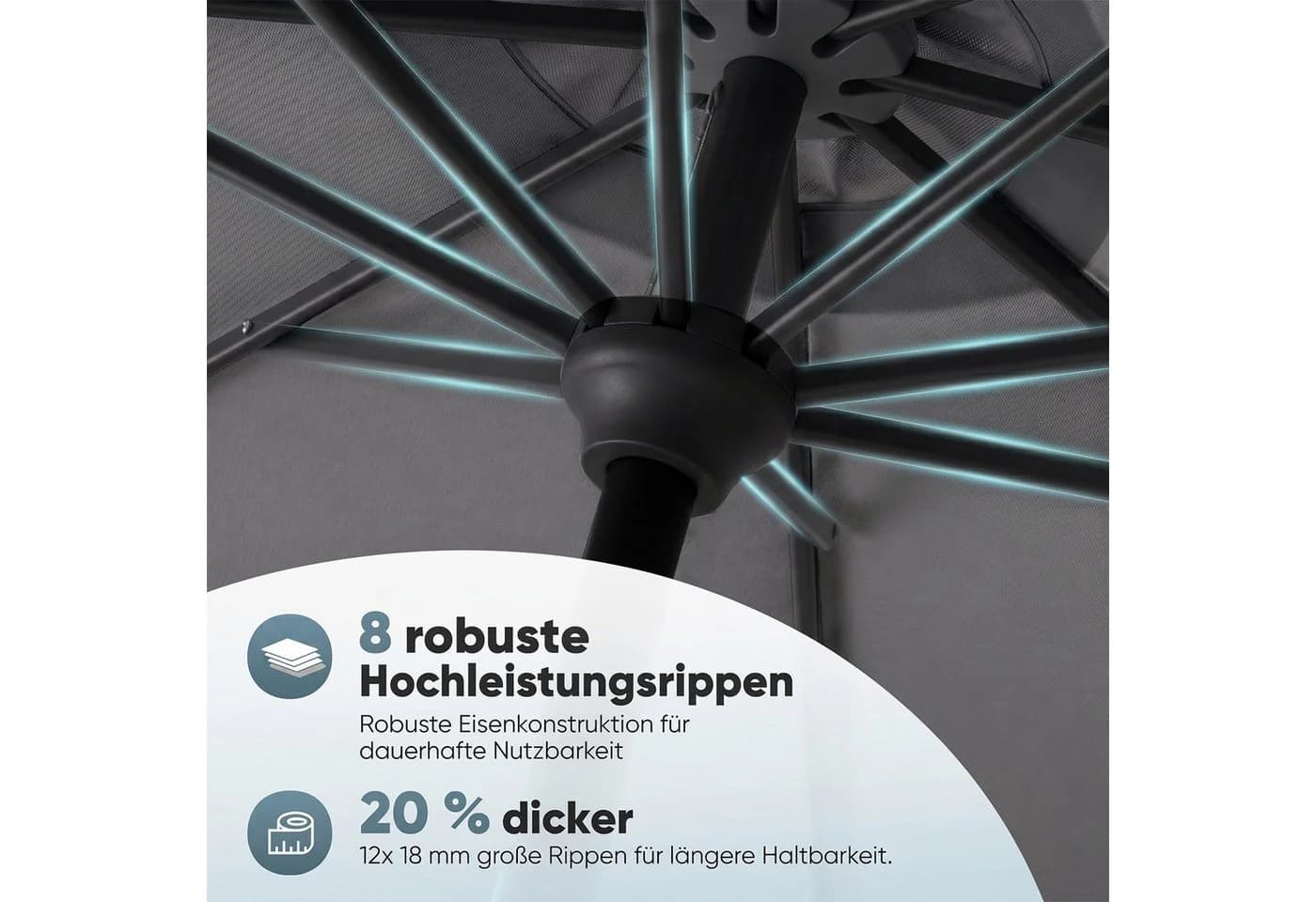 Sekey Sonnenschirm 3x3m Aluminium Grau mit Kurbel - Bild 4