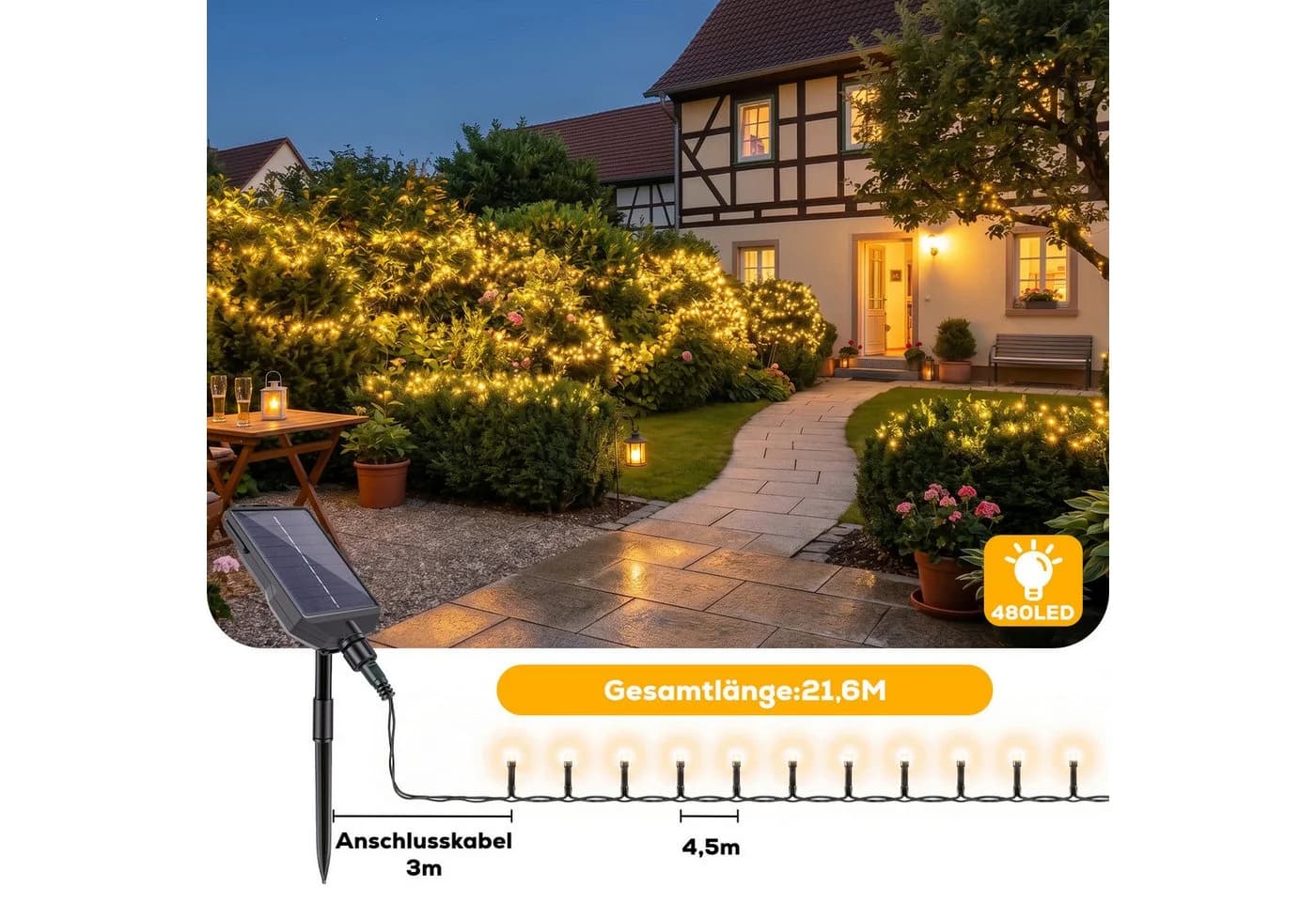 Salcar LED Solarleuchte Lichterkette Außen 480 LEDs Fernbedienung - Bild 4