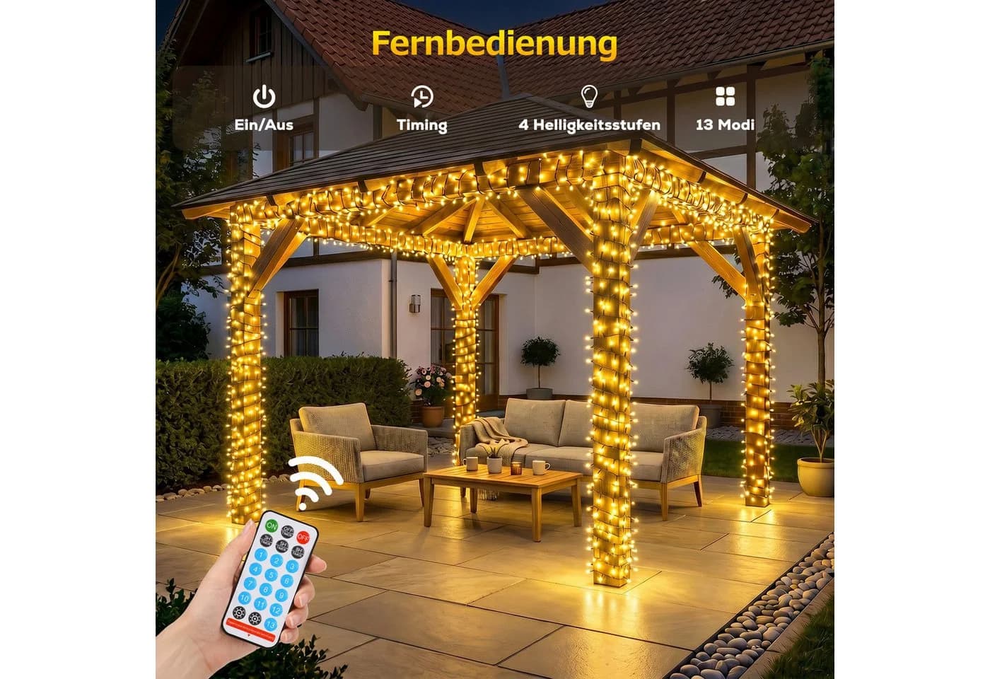 Salcar LED Solarleuchte Lichterkette Außen 480 LEDs Fernbedienung - Bild 5