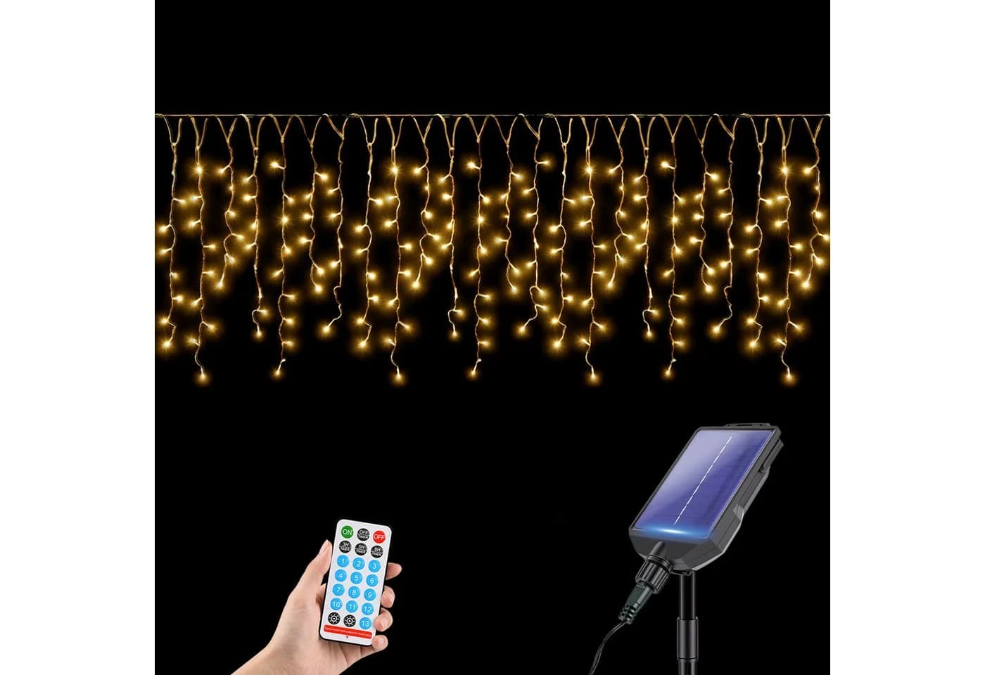 Salcar LED Solarleuchte Lichtervorhang 7,8m 240 LEDs Warmweiß