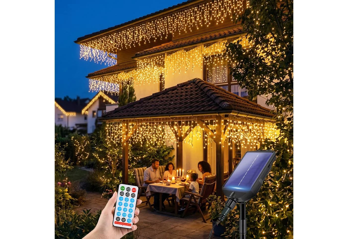 Salcar LED Solarleuchte Lichtervorhang 7,8m 240 LEDs Warmweiß - Bild 2
