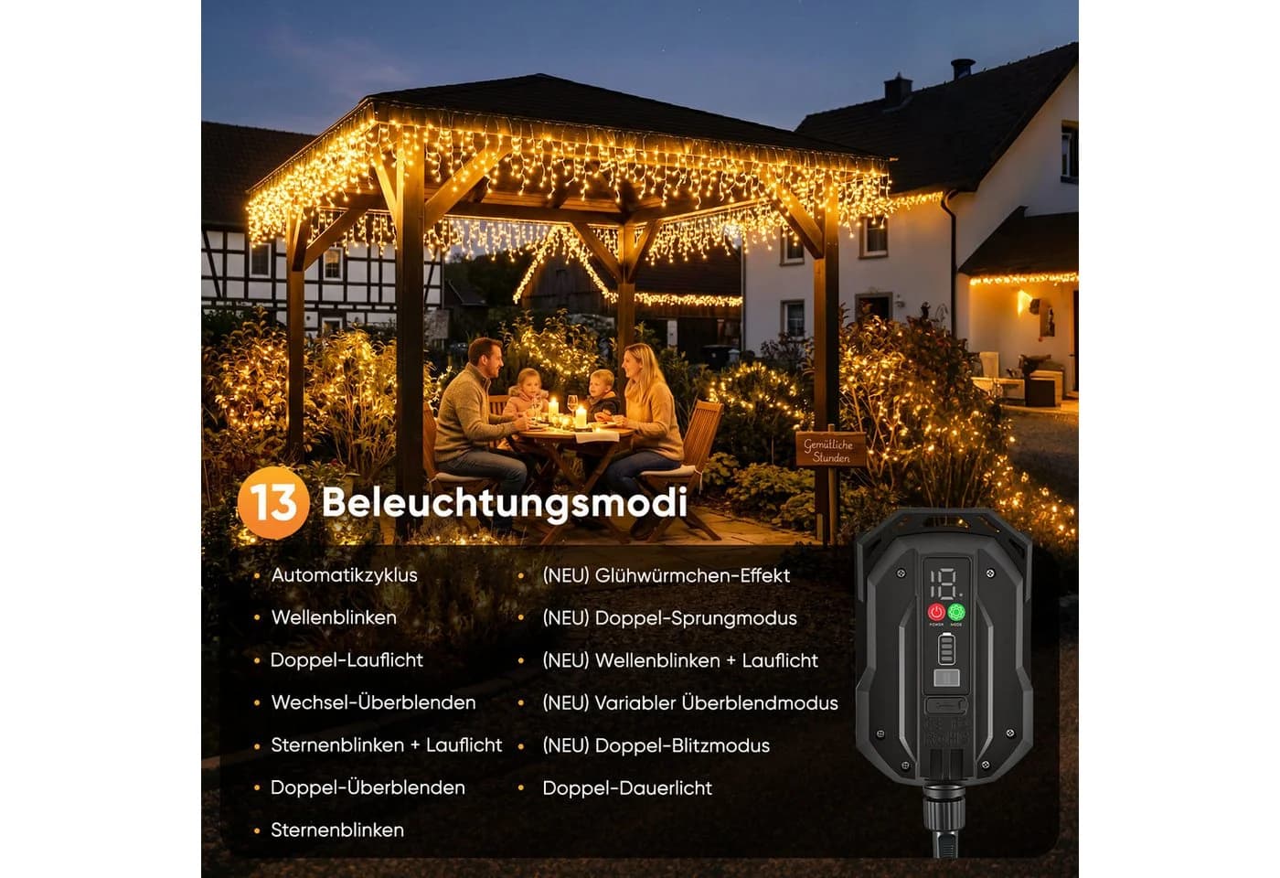 Salcar LED Solarleuchte Lichtervorhang 7,8m 240 LEDs Warmweiß - Bild 4