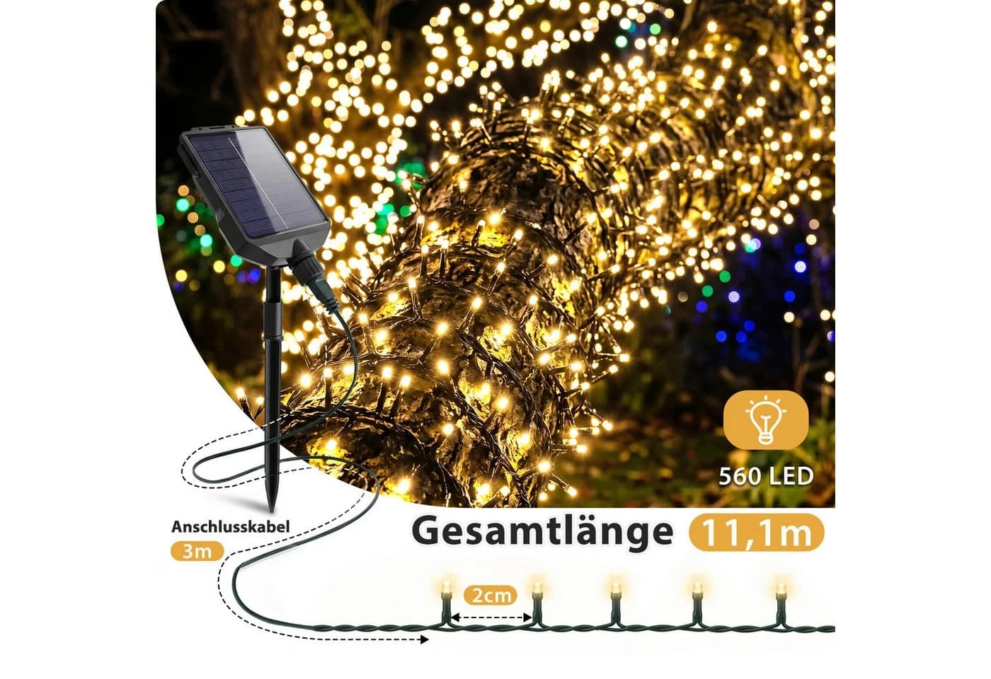 Salcar LED Solarleuchte Lichterkette 11,1m 560 LEDs Warmweiß Fernbedienung - Bild 5