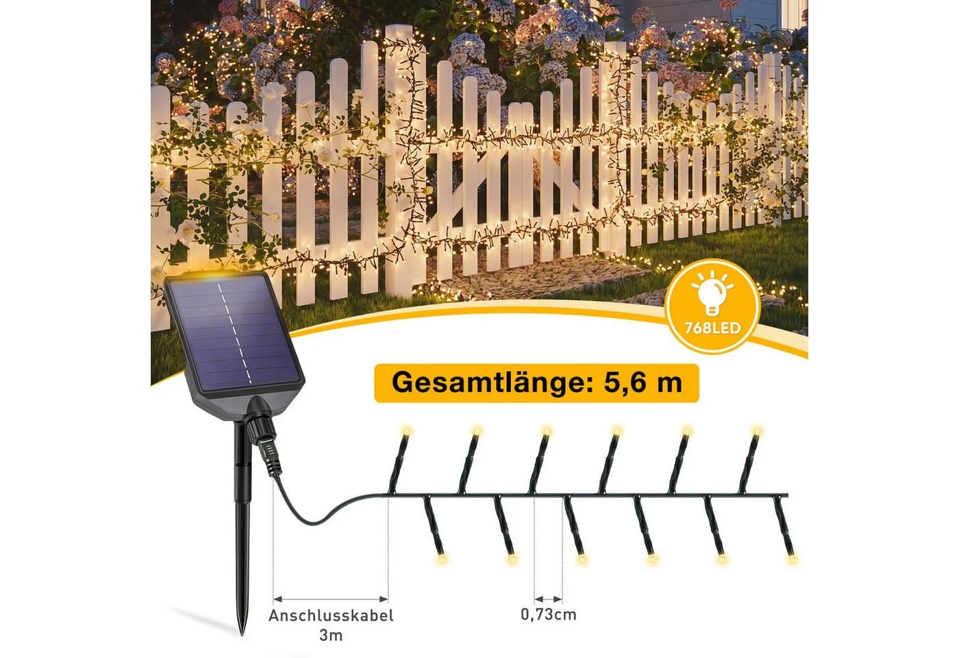 Salcar LED Solarleuchte Lichterkette Außen 768 LEDs Warmweiß mit Fernbedienung - Bild 5