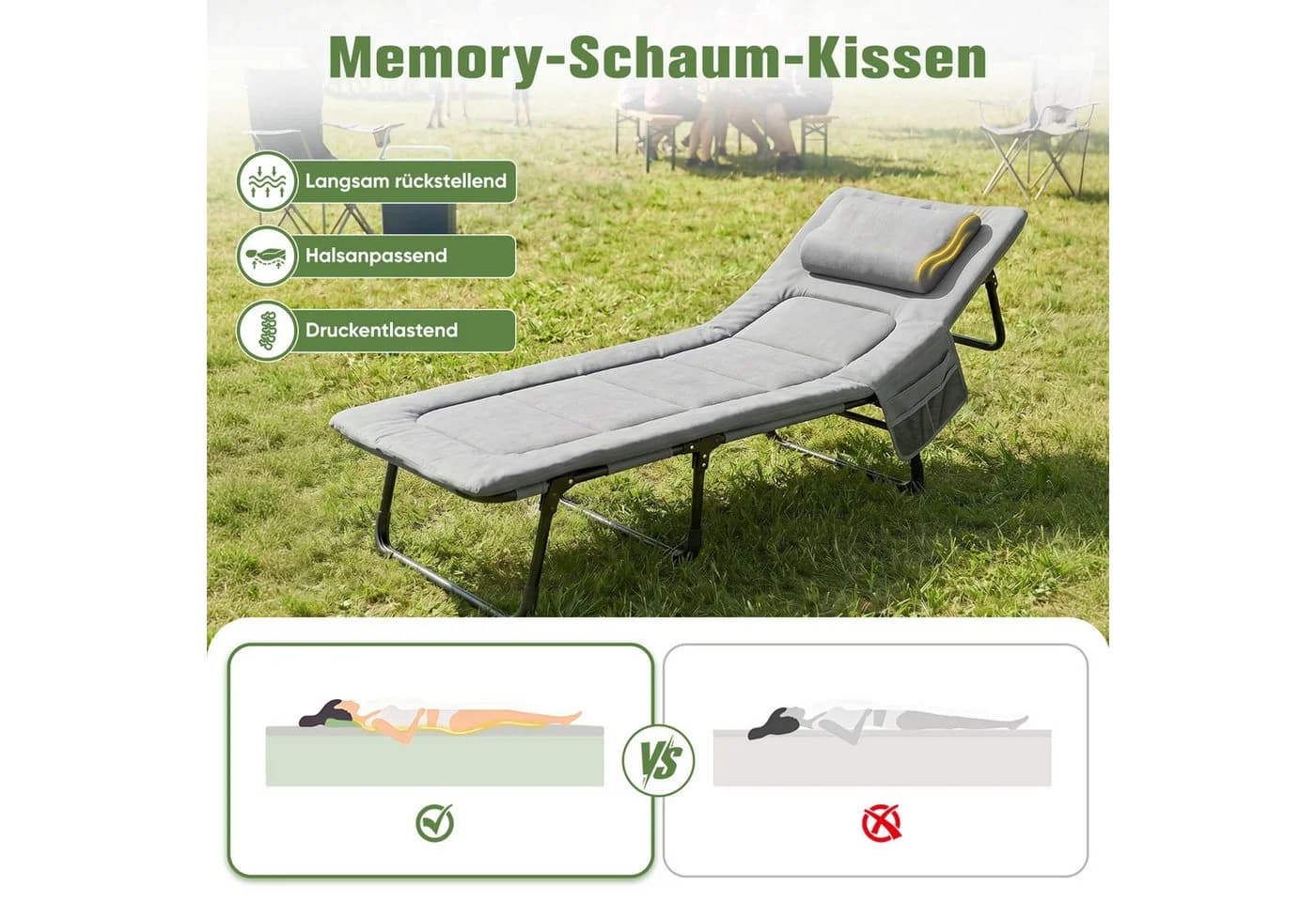 Sekey Faltbett Verstellbar mit Matratze und Kissen Grau - Bild 3