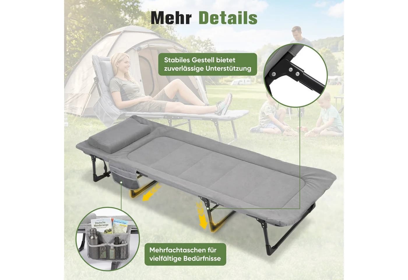 Sekey Faltbett Verstellbar mit Matratze und Kissen Grau - Bild 4