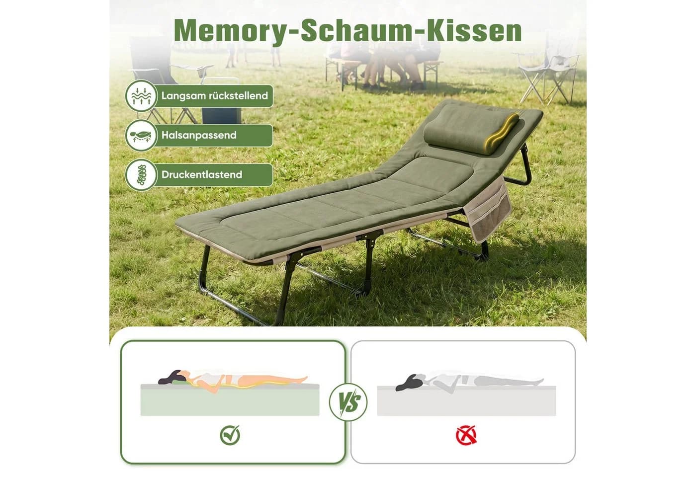 Sekey Faltbett Grün mit verstellbarer Rückenlehne und Kissen - Bild 3