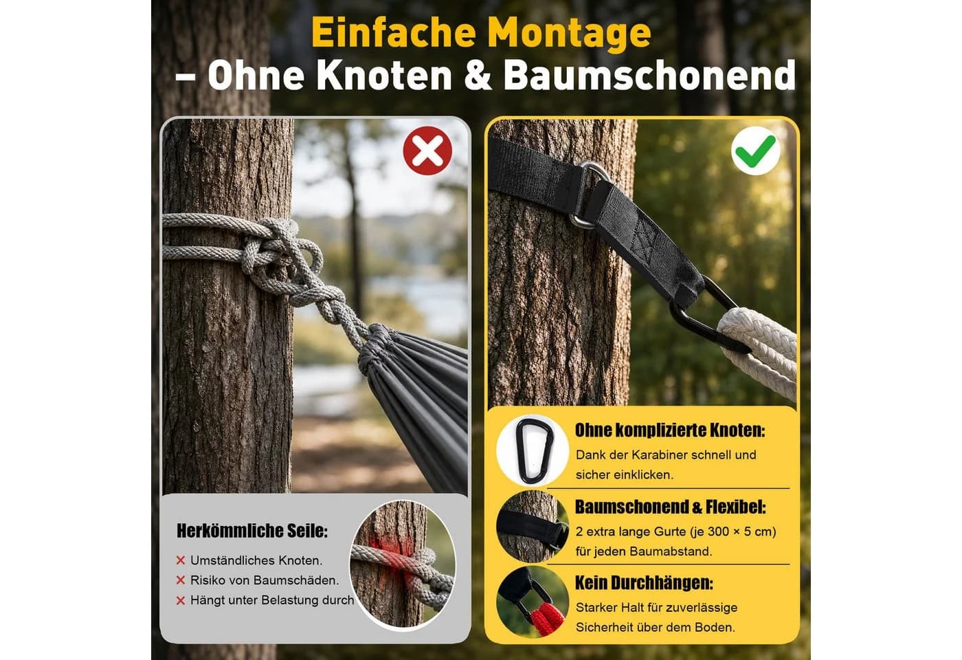 Sekey Doppelhängematte mit Kopfkissen & Tragetasche aus Baumwolle - Bild 4