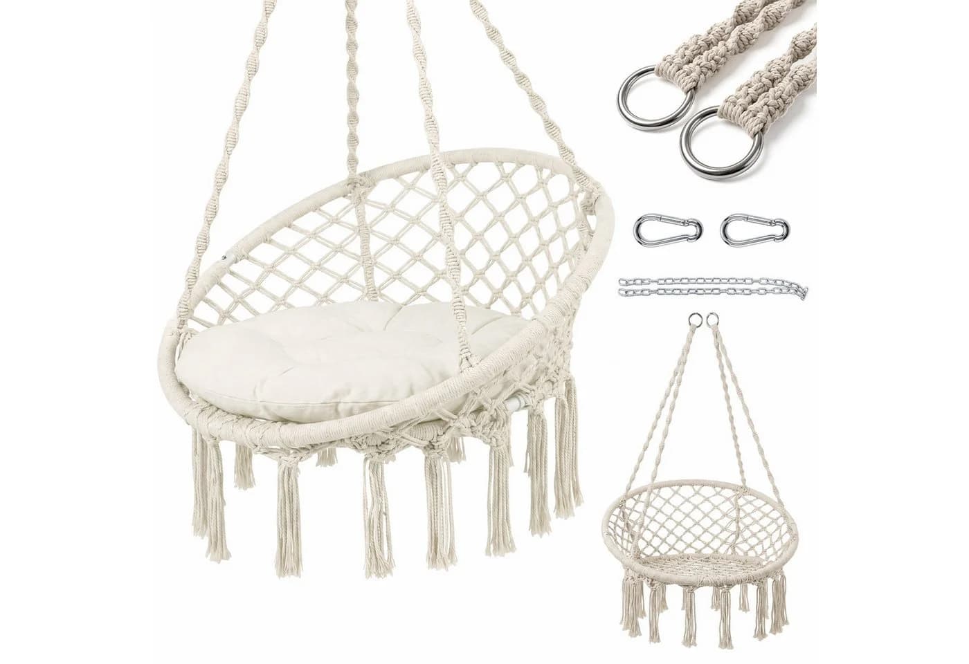 Sekey Hängesessel Beige mit Kissen 120kg
