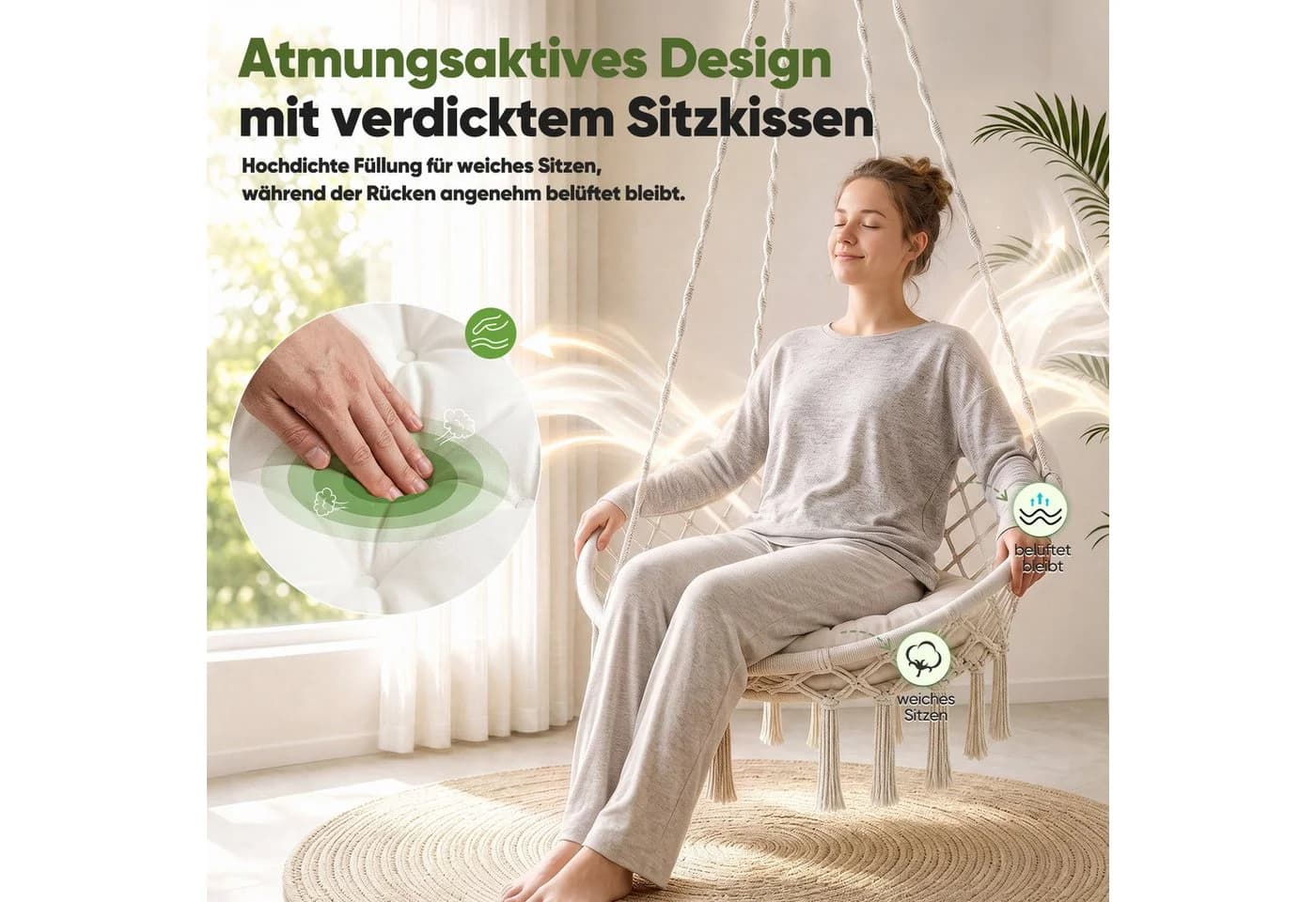 Sekey Hängesessel Beige mit Kissen 120kg - Bild 3