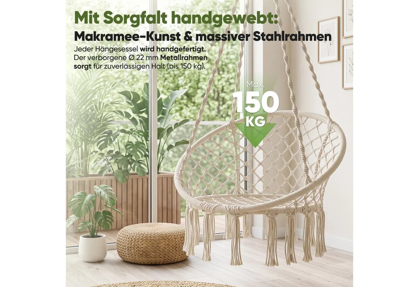 Sekey Hängesessel Beige mit Kissen 120kg - Bild 5
