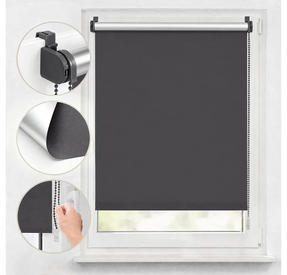 Sekey Seitenzugrollo Verdunkelungsrollo Grau Silber Klemmfix - Bild 2