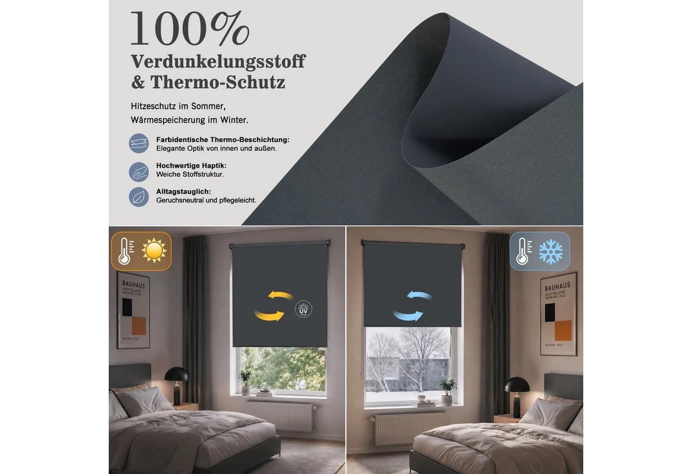 Salcar Verdunklungsrollo Klemmfix Grau 45x130cm Seitenzugrollo - Bild 3