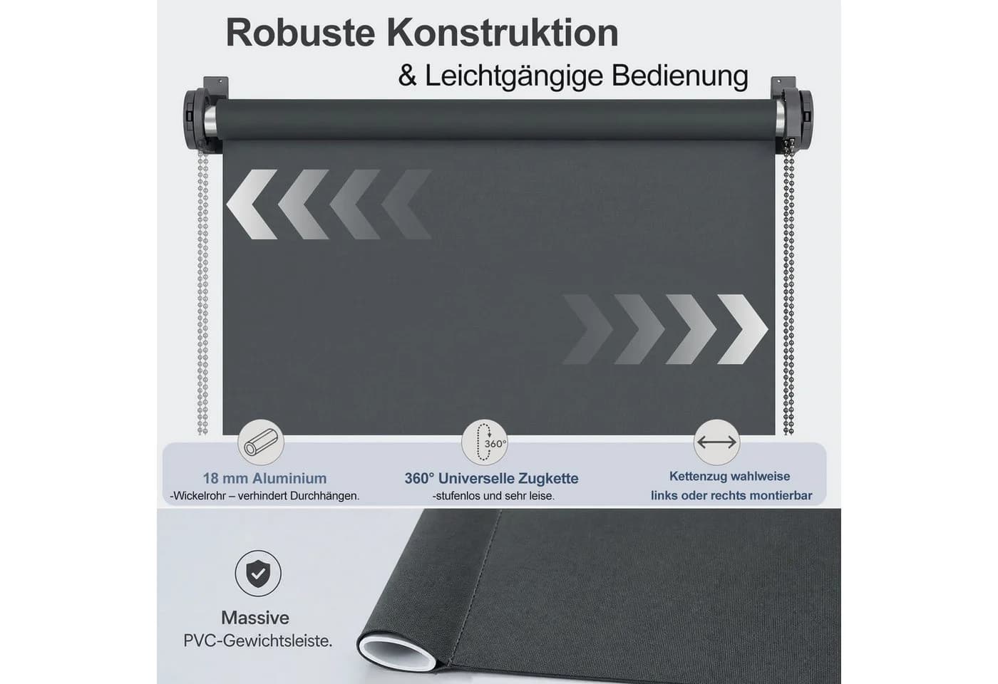 Salcar Verdunklungsrollo Klemmfix Grau 45x130cm Seitenzugrollo - Bild 4