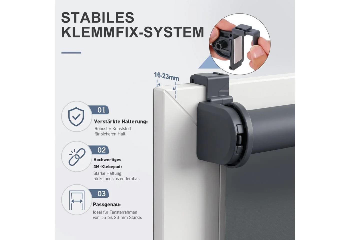Salcar Verdunklungsrollo Klemmfix Grau 45x130cm Seitenzugrollo - Bild 5