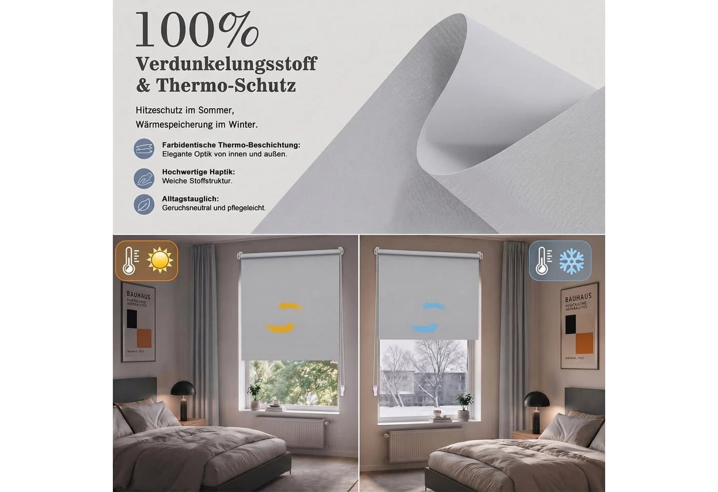 Salcar Verdunklungsrollo Klemmfix 40x130cm Grau Seitenzugrollo - Bild 3