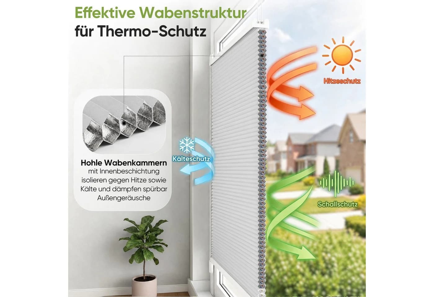 Salcar Wabenplissee Klemmfix Weiß Verdunkelnd Thermo Doppelplissee - Bild 4
