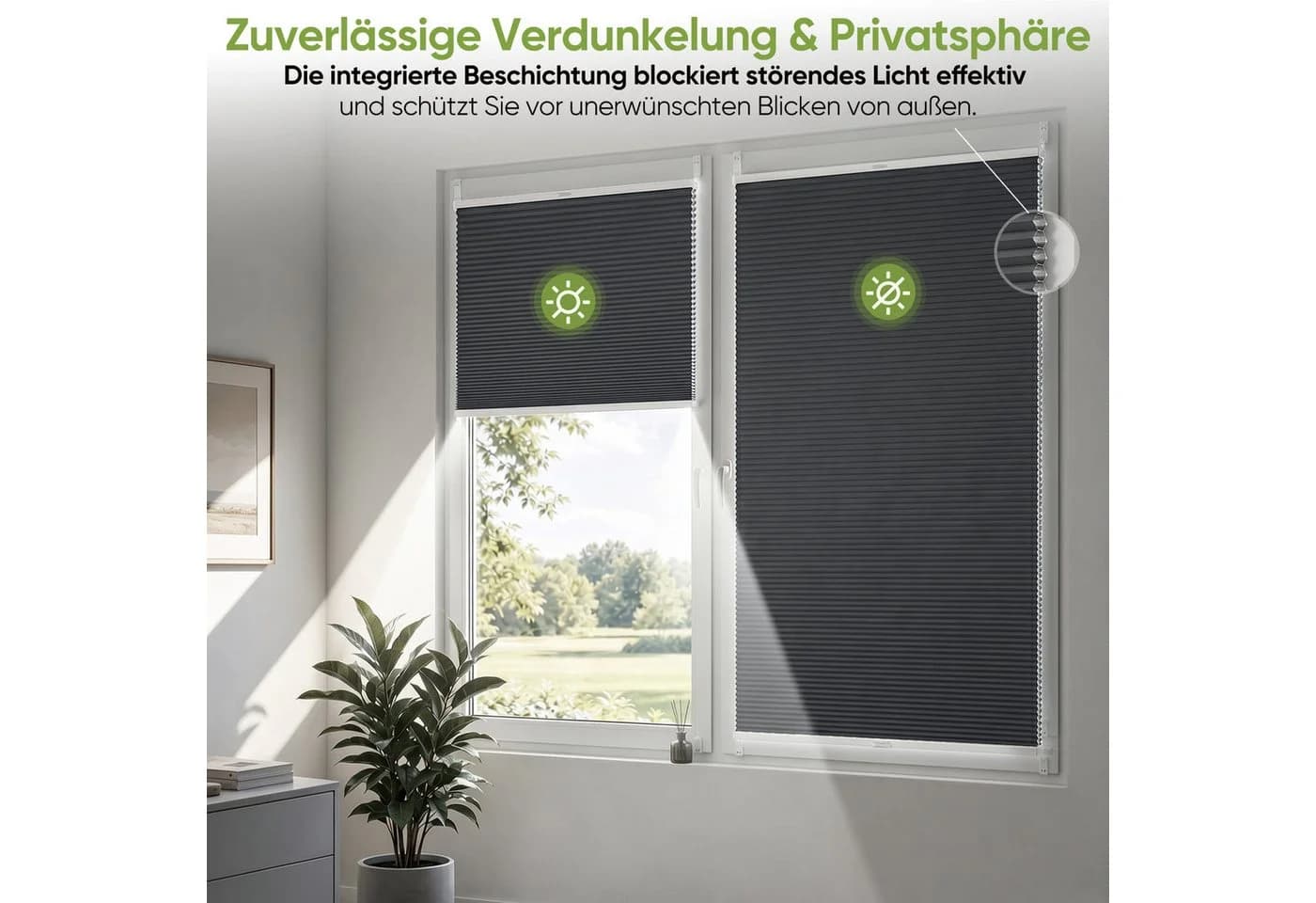 Salcar Wabenplissee Klemmfix Grau Verdunkelnd Schnurlos