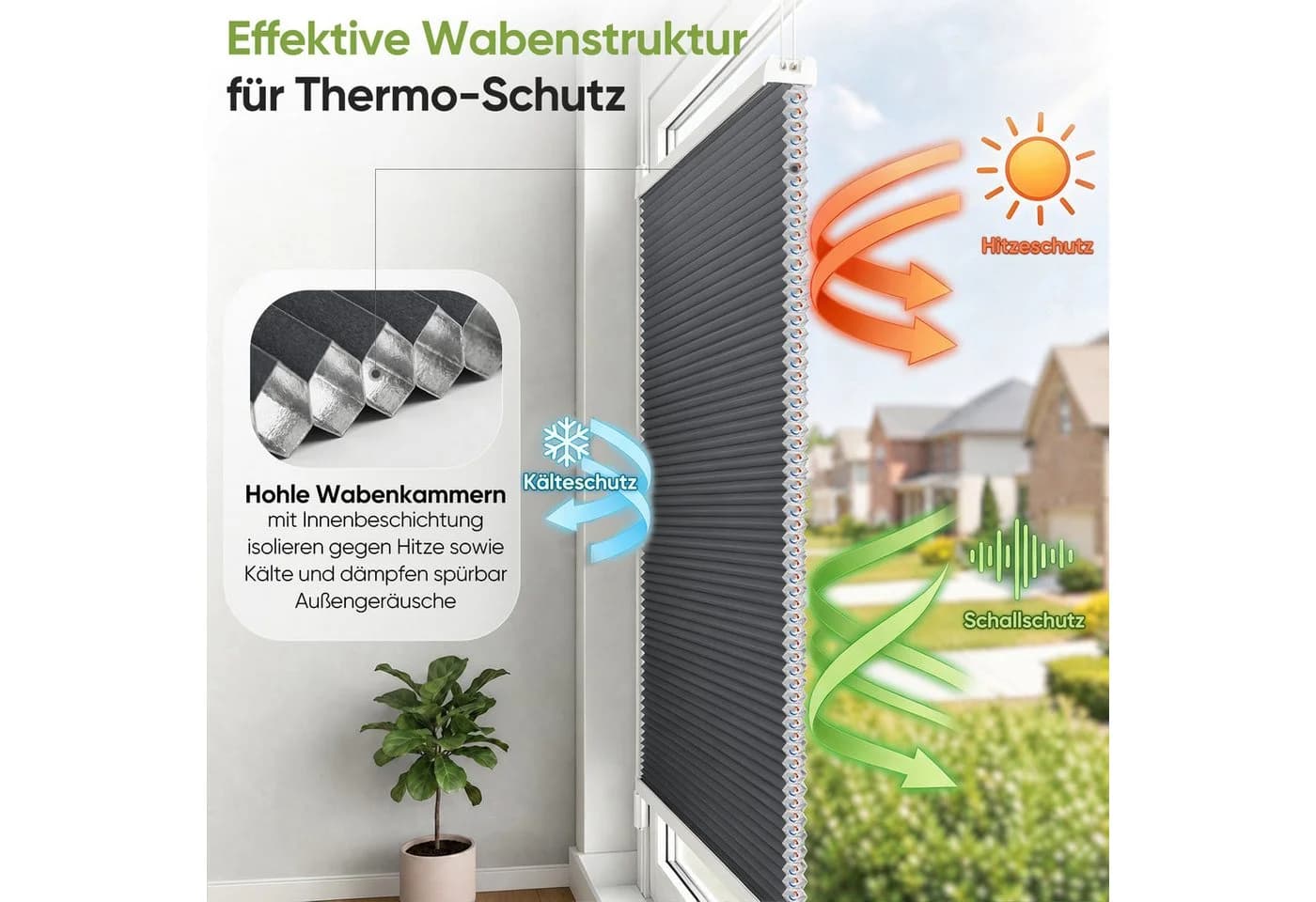 Salcar Wabenplissee Klemmfix Grau Verdunkelnd Schnurlos - Bild 4