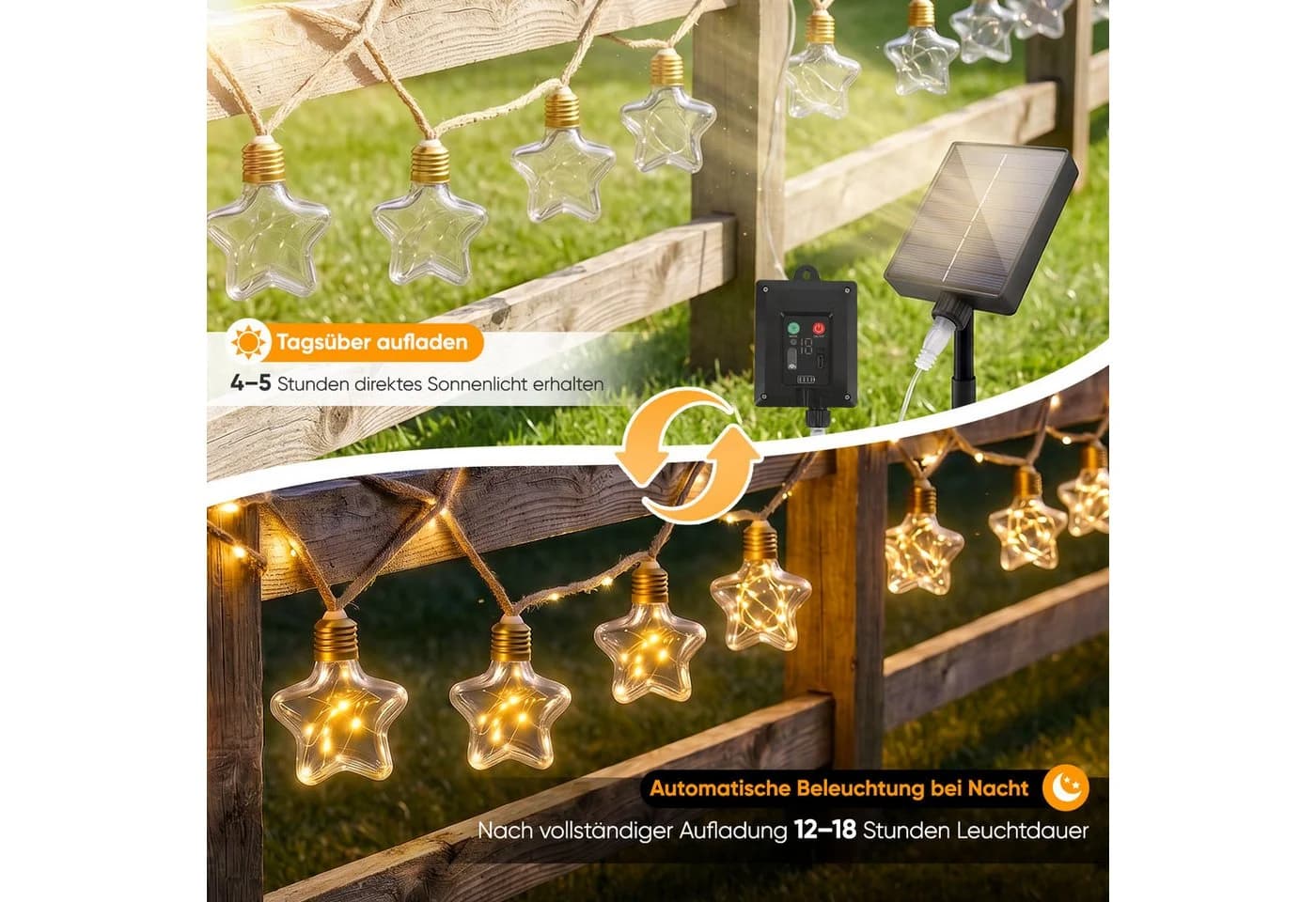 Salcar LED Solarleuchte Lichterkette Vintage Hanfseil Warmweiß