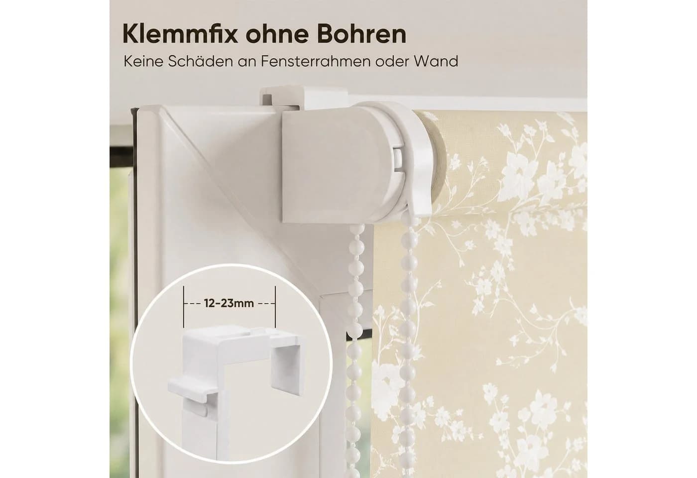 Sekey Seitenzugrollo ohne Bohren blickdicht Blume beige - Bild 5