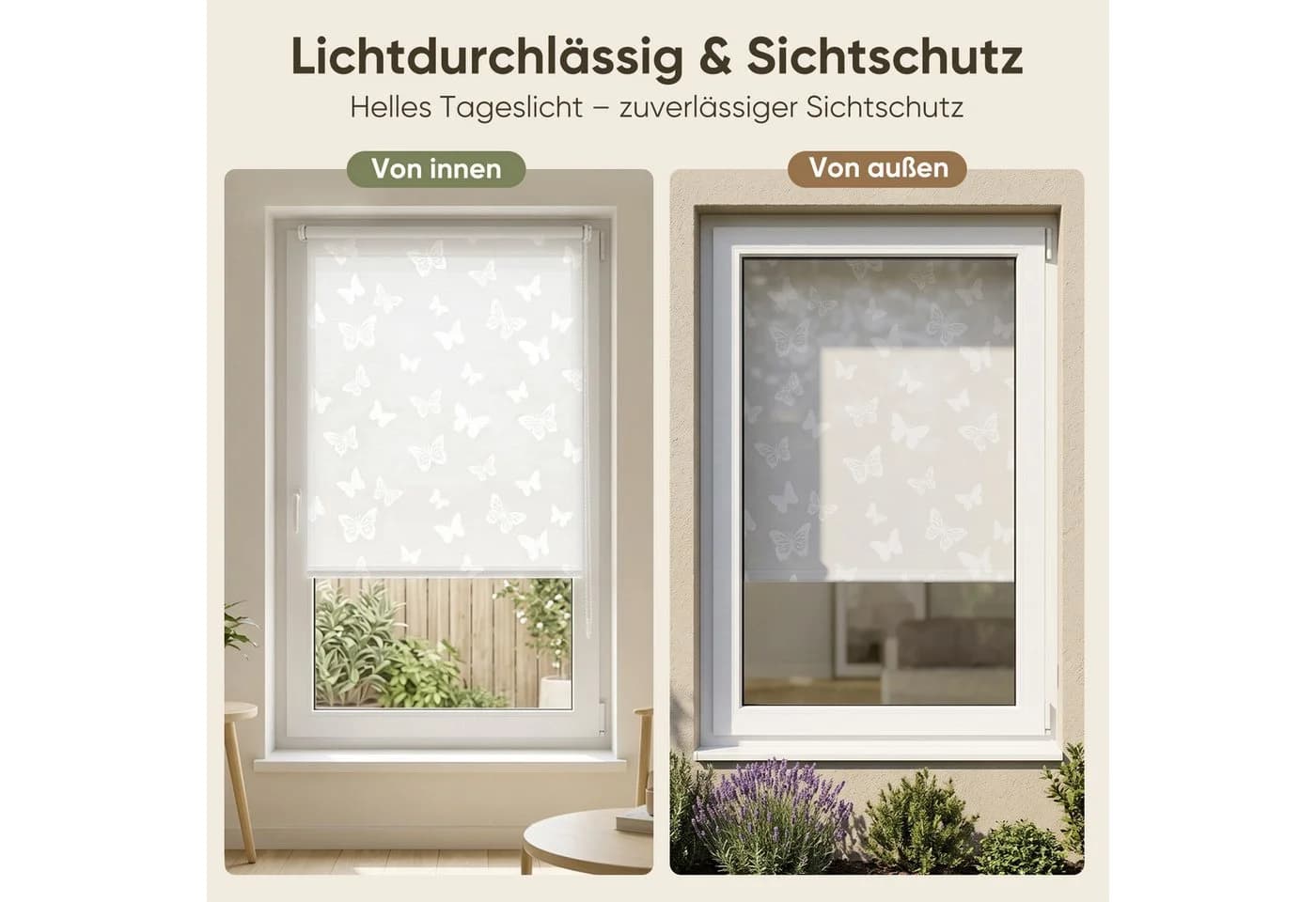 Sekey Seitenzugrollo Klemmfix Schmetterling weiss blickdicht