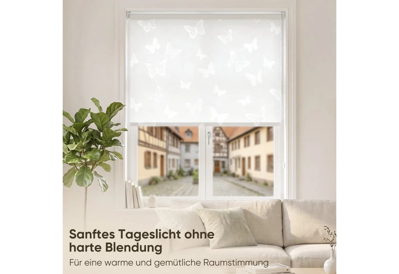 Sekey Seitenzugrollo Klemmfix Schmetterling weiss blickdicht - Bild 3