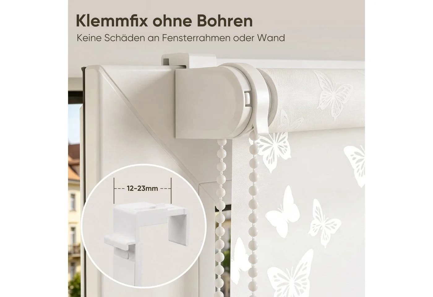 Sekey Seitenzugrollo Klemmfix Schmetterling weiss blickdicht - Bild 5