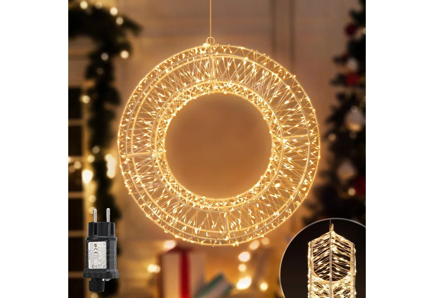 Salcar LED-Lichtkranz 2er-Set 45cm 720 LEDs Warmweiß Timer - Bild 2