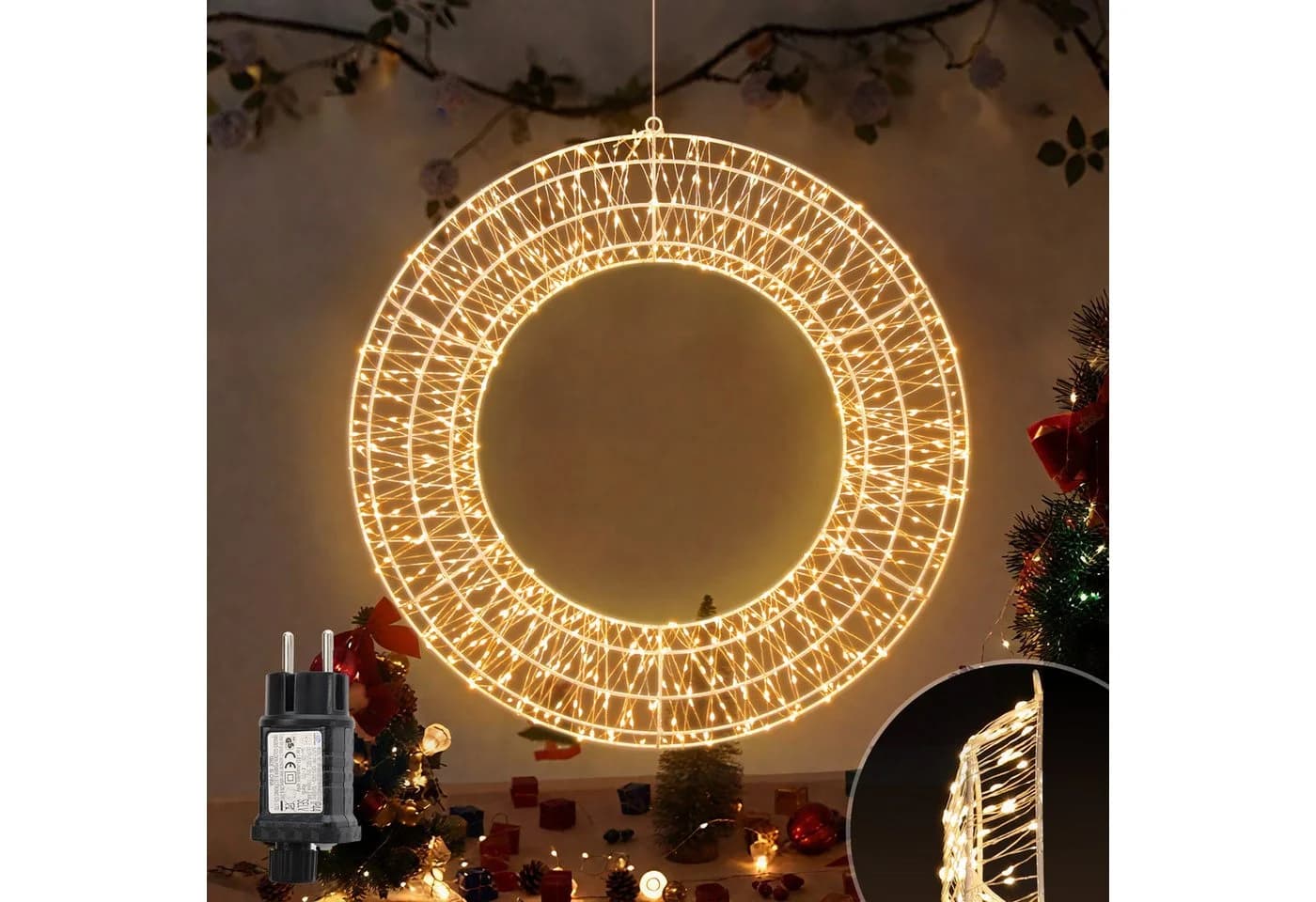 Salcar LED-Lichterkranz 2er-Set 800 LEDs Timer Warmweiß - Bild 2