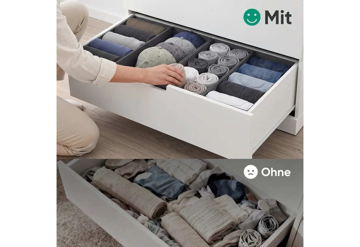 Sekey Aufbewahrungsbox Schubladen Organizer Vliesstoff 4er-Set Faltbar - Bild 4
