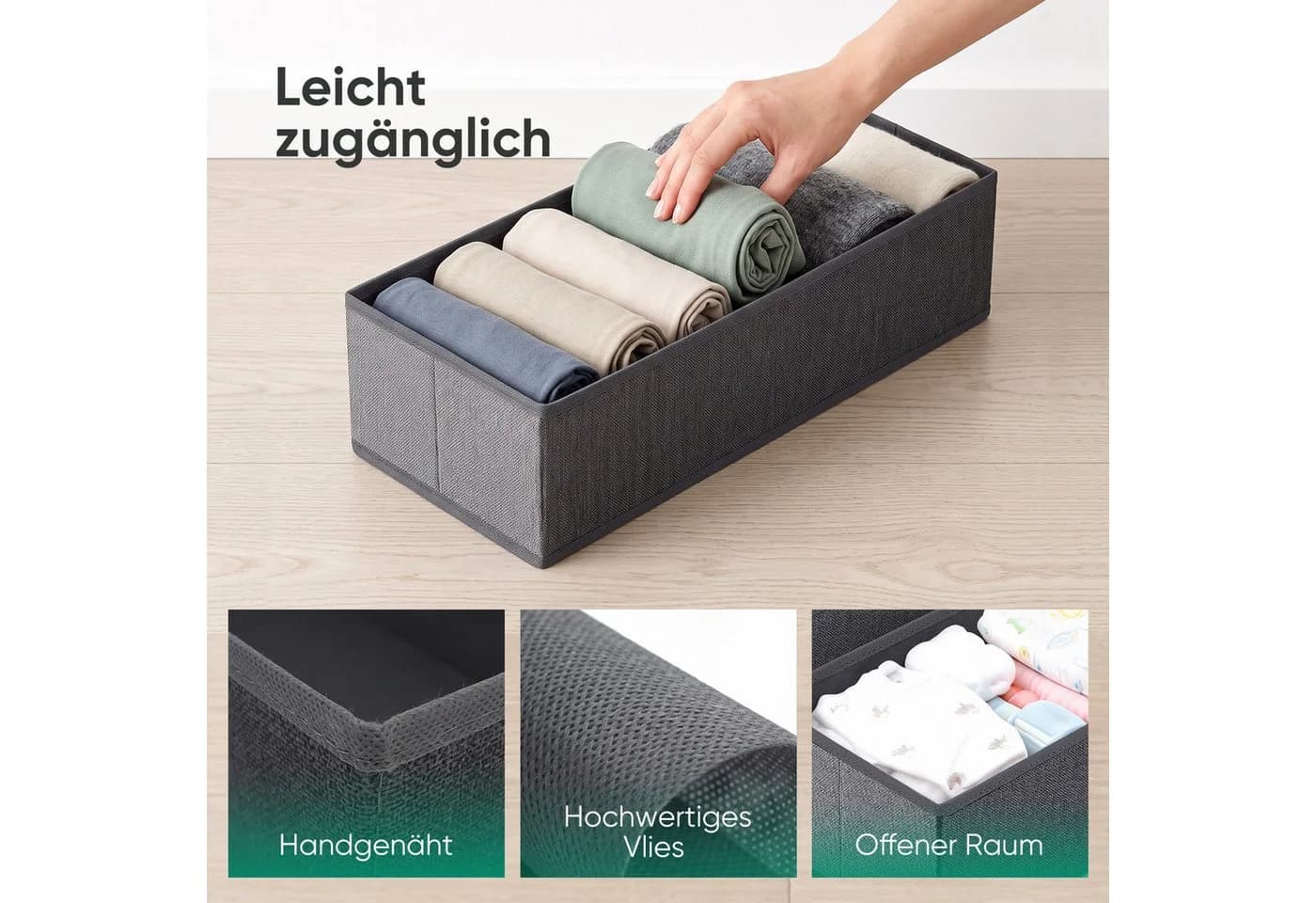 Sekey Aufbewahrungsbox Schubladen Organizer Vliesstoff 4er-Set Faltbar - Bild 5