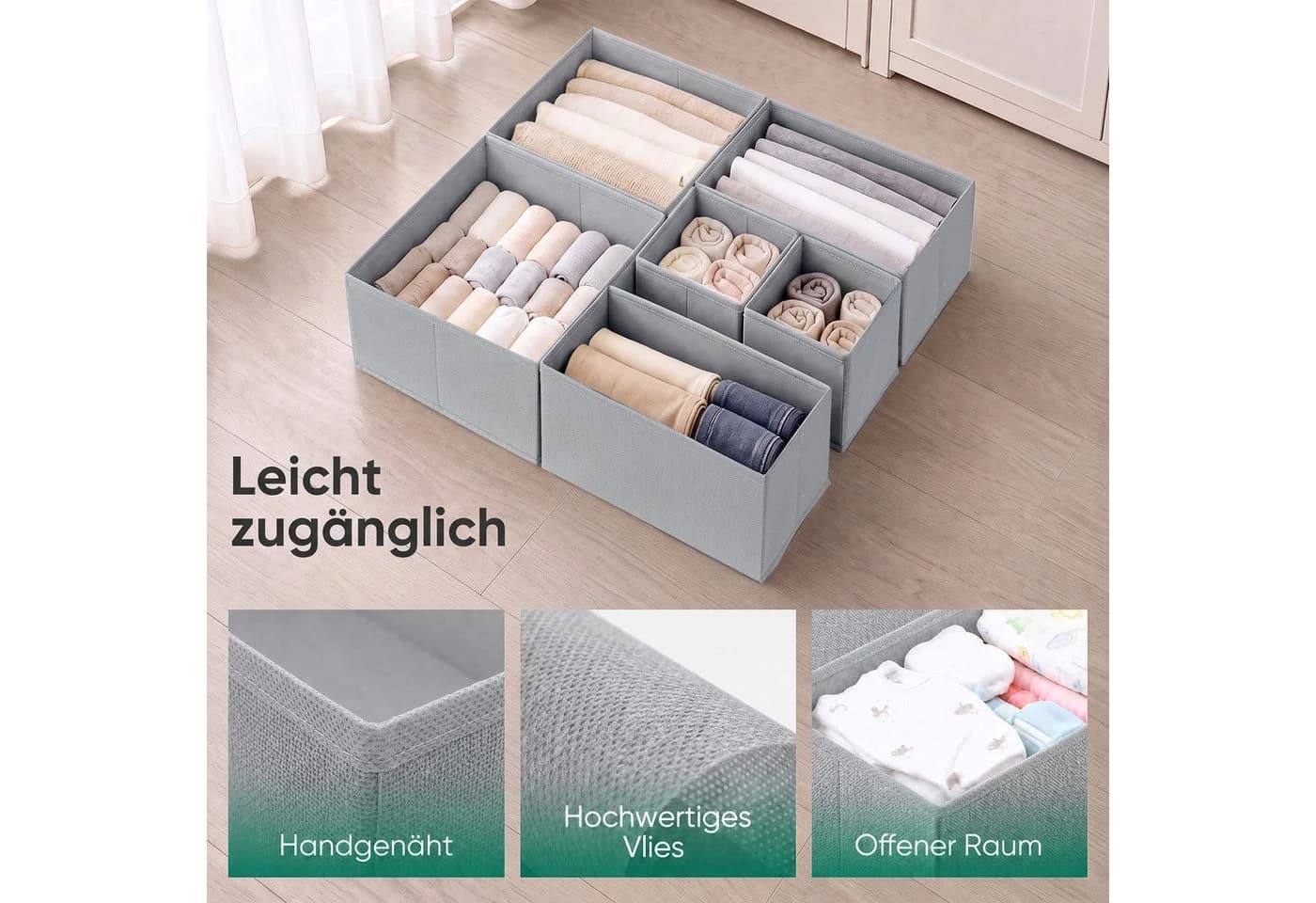 Sekey Aufbewahrungsboxen Set 6-tlg. Hellgrau Vliesstoff Faltbar - Bild 5